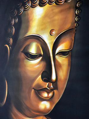 GOLDEN BUDDHA - HANDPAINTED ARTWORK - ACRYLIC PAINTING - 44 X 44 INCHES - indiartbazaar