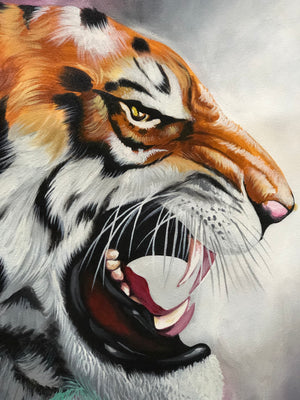 THE TIGER- HANDPAINTED ARTWORK- HANDMADE PAINTING- 35 X 28 INCHES - indiartbazaar