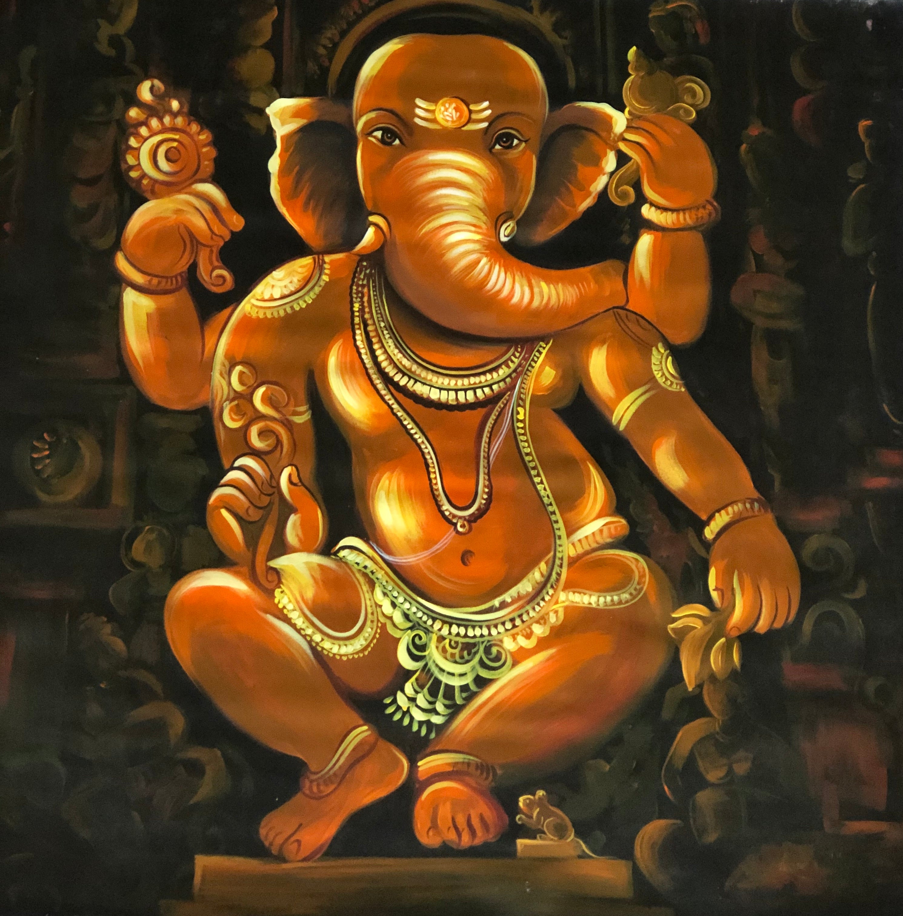 Ritwika's Abstract of Lord Ganesha Modern Line Wall Art Religious Painting  With Synthetic Black Frame For Home & Office Decor, Size 7.5 x 13.5 IN, Set  of 1 (Black & White) :