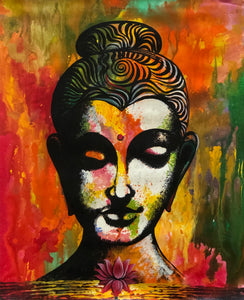 COLORFUL BUDDHA - HANDPAINTED ARTWORK - ACRYLIC PAINTING - 22 X 18 INCHES - indiartbazaar