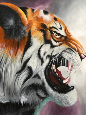 THE TIGER- HANDPAINTED ARTWORK- HANDMADE PAINTING- 35 X 28 INCHES - indiartbazaar