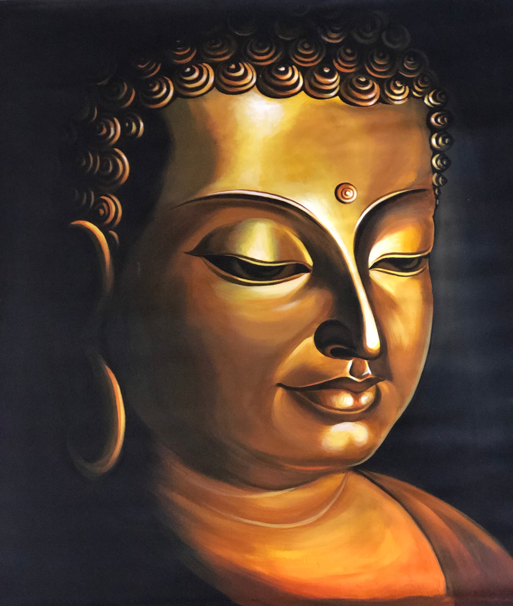 GOLDEN BUDDHA - HANDPAINTED ARTWORK - ACRYLIC PAINTING - 44 X 44 INCHES - indiartbazaar