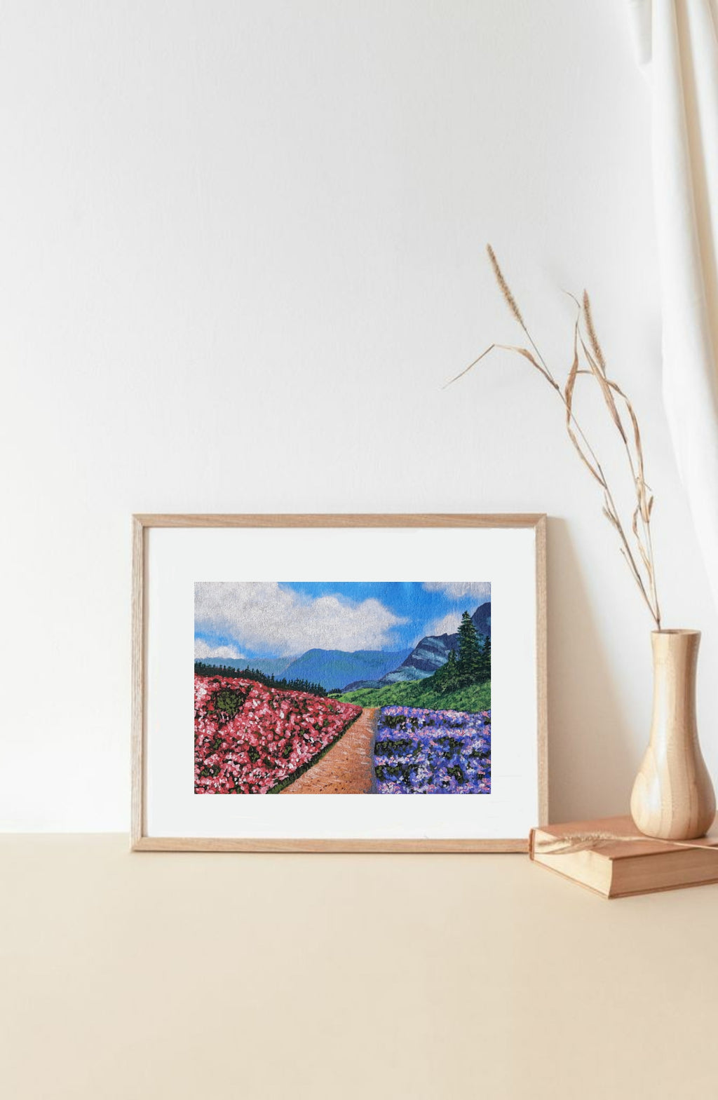 ROSE AND LAVENDER FIELD - HAND PAINTED ART- ACRYLIC PAINTING - 12 x 9 inches - indiartbazaar